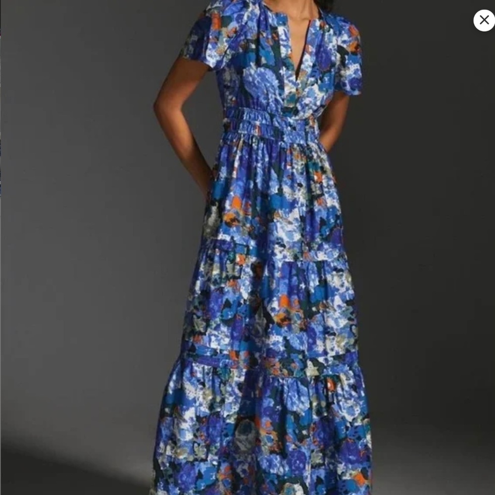 Anthropologie The Somerset Maxi Dress in Blue/Orange Multi